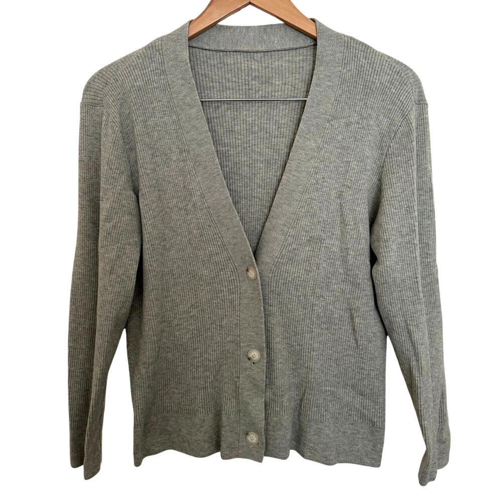 Uniqlo Sage Green Ribbed Button Cardigan Asia Size XL Minimal Casual V-Neck